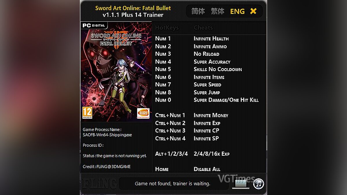 Sword Art Online: Fatal Bullet — Trainer (+14) [v1.1.1] [FLiNG]