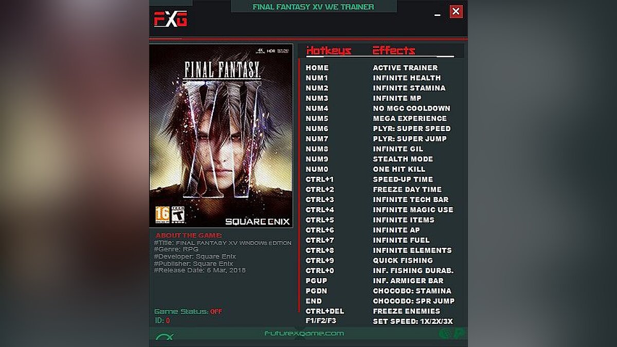 Final Fantasy XV — Trainer (+25) [1.0 build-1138403] [FutureX]