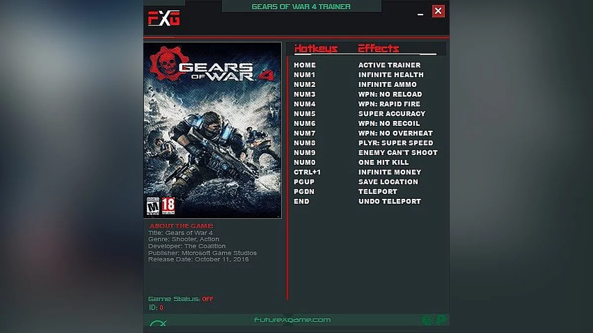 Gears of War 4 — Trainer (+12) [12.0.0.2] [FutureX]