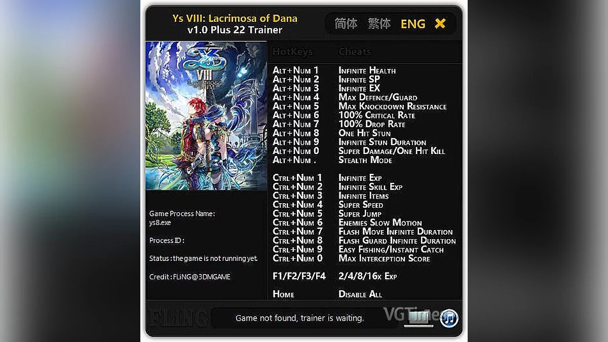 Ys 8: Lacrimosa of Dana — Trainer (+22) [1.0] [FLiNG]