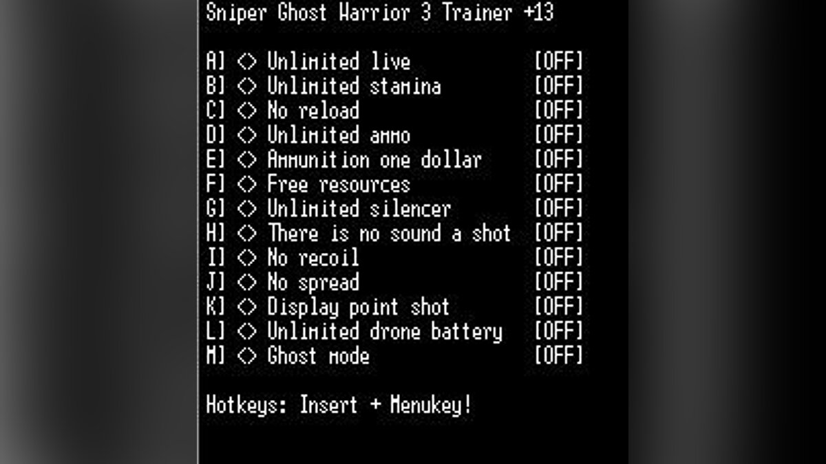 Sniper: Ghost Warrior 3 — Trainer (+13) [Steam] [LIRW/GHL]