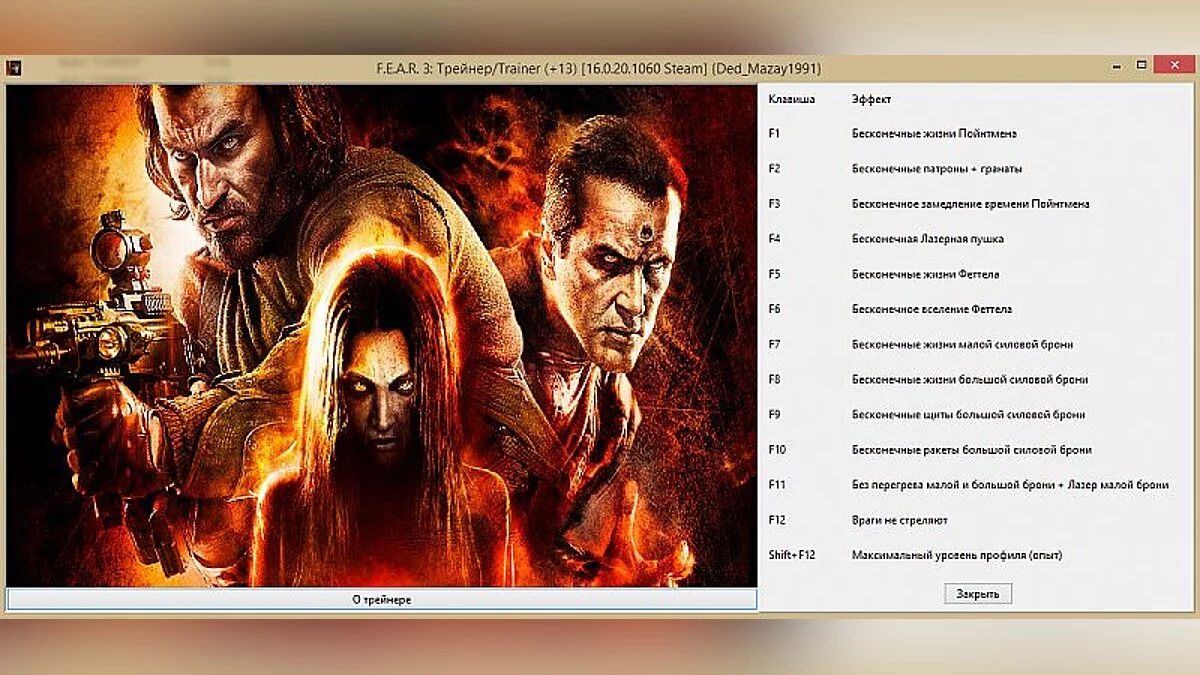 F.E.A.R. 3 — Трейнер / Trainer (+13) [16.0.20.1060 Steam] [Ded_Mazay1991]