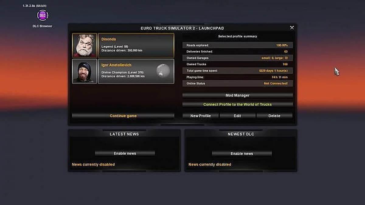 Euro Truck Simulator 2 — Сохранение / SaveGame (Открыто 100% карты без DLC)