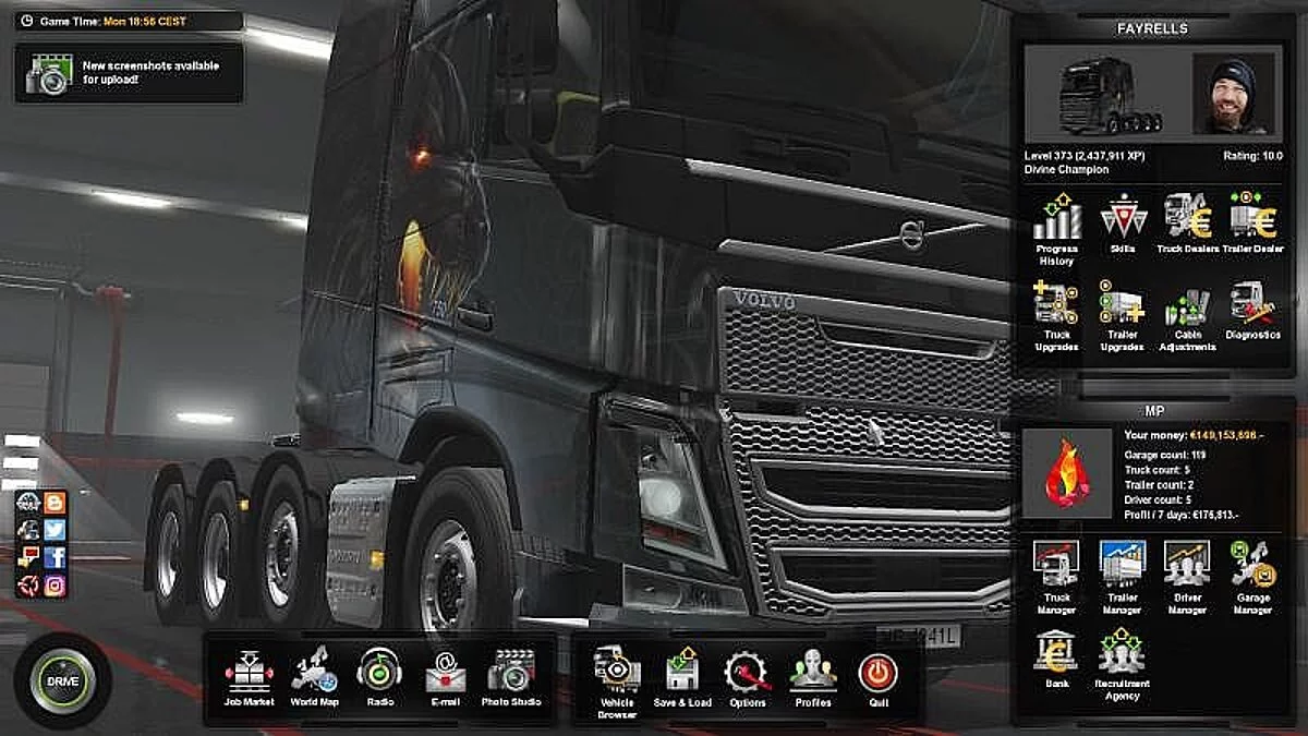 Euro Truck Simulator 2 — Збереження / Savegame (рівень 373, всі гаражі, карта 100%) [1,32: DLC Scandinavia / Vive La France / збирається на схід!]