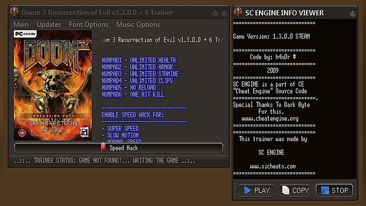 Doom 3 — Trainer (+6) [v.1.3 / 1.3.1 / *STEAM] [h4x0r]