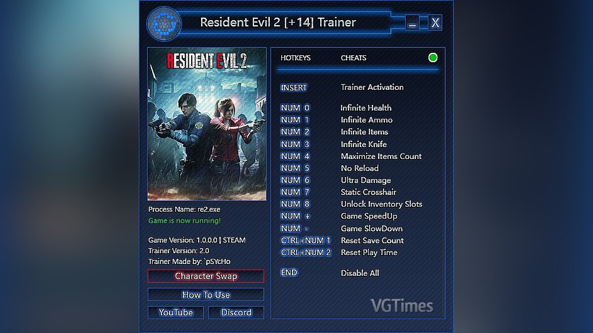 Resident Evil 2 — Trainer (+14 / Character Swap) [2.0 | STEAM] ['pSYcHo]