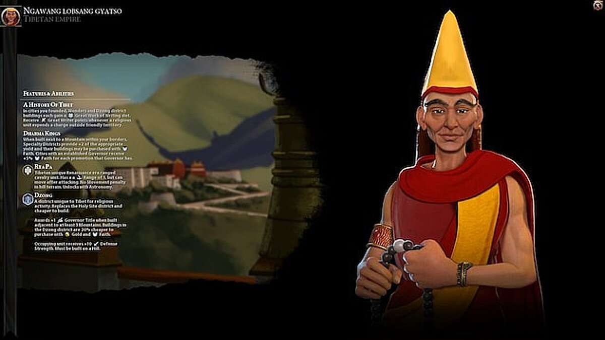 Sid Meier&#039;s Civilization 6 — New Leader for Tibet (Sukritact's Ngawang Lobsang Gyatso) [1.0]