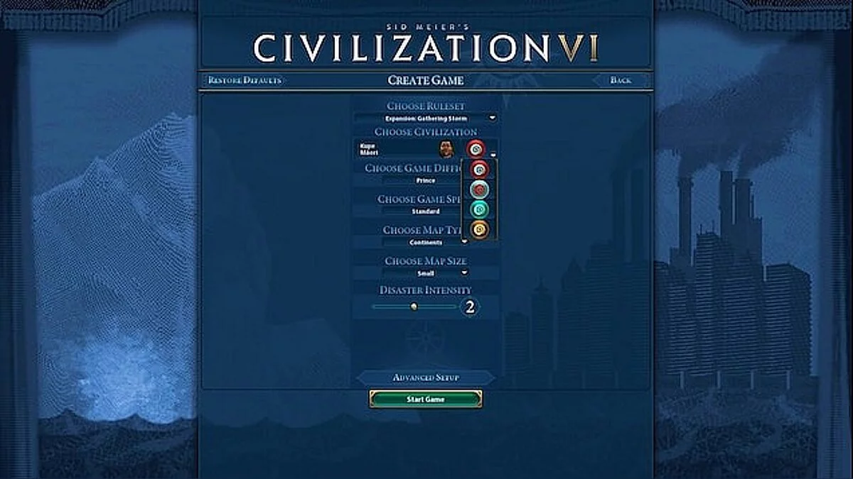 Sid Meier&#039;s Civilization 6 — Nouvel écran de sélection de civilisation avec sélection de couleurs