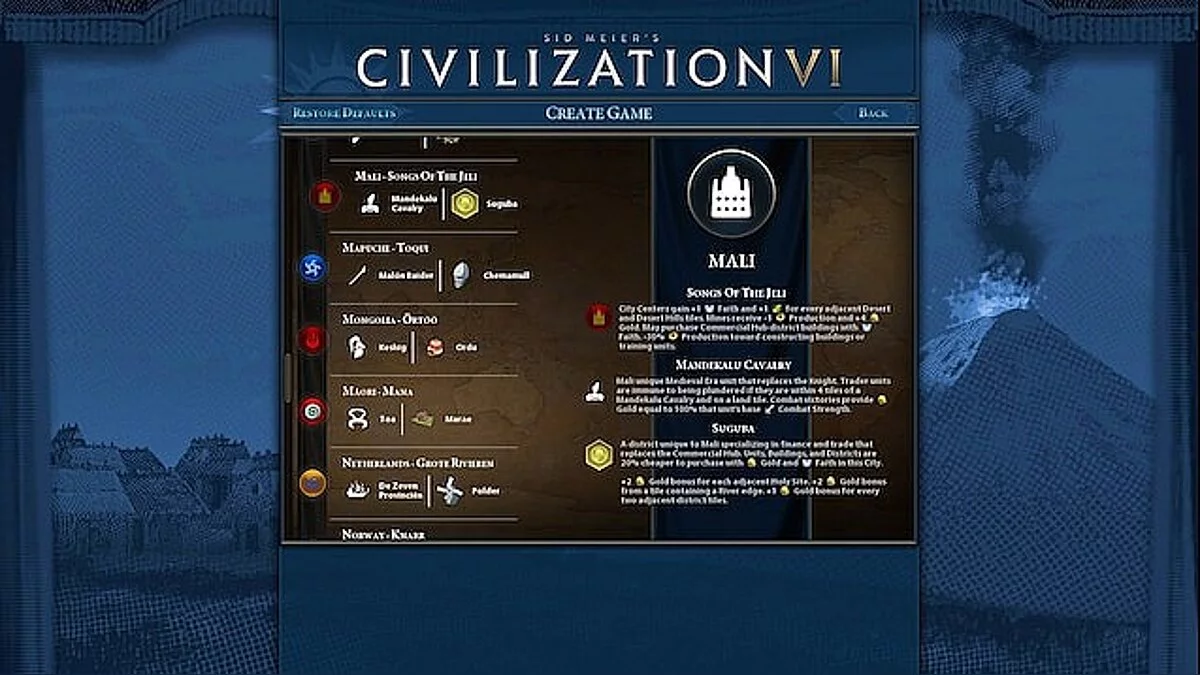 Sid Meier's Civilization 6 — Новый экран выбора цивилизации с выбором цвета