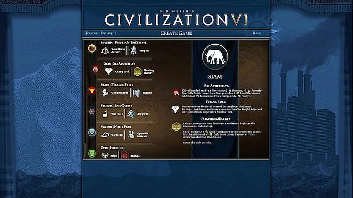 Sid Meier's Civilization 6 — Новый экран выбора цивилизации с выбором цвета