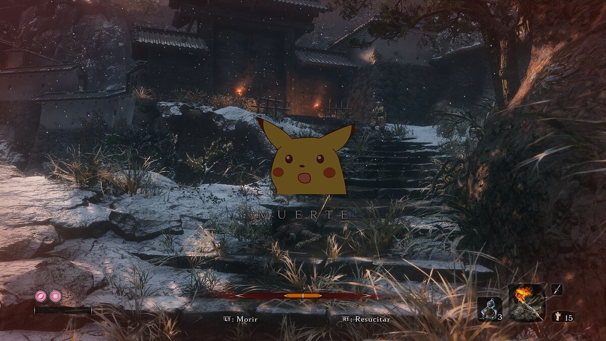 Sekiro: Shadows Die Twice — Surprised Pikachu instead of the death screen