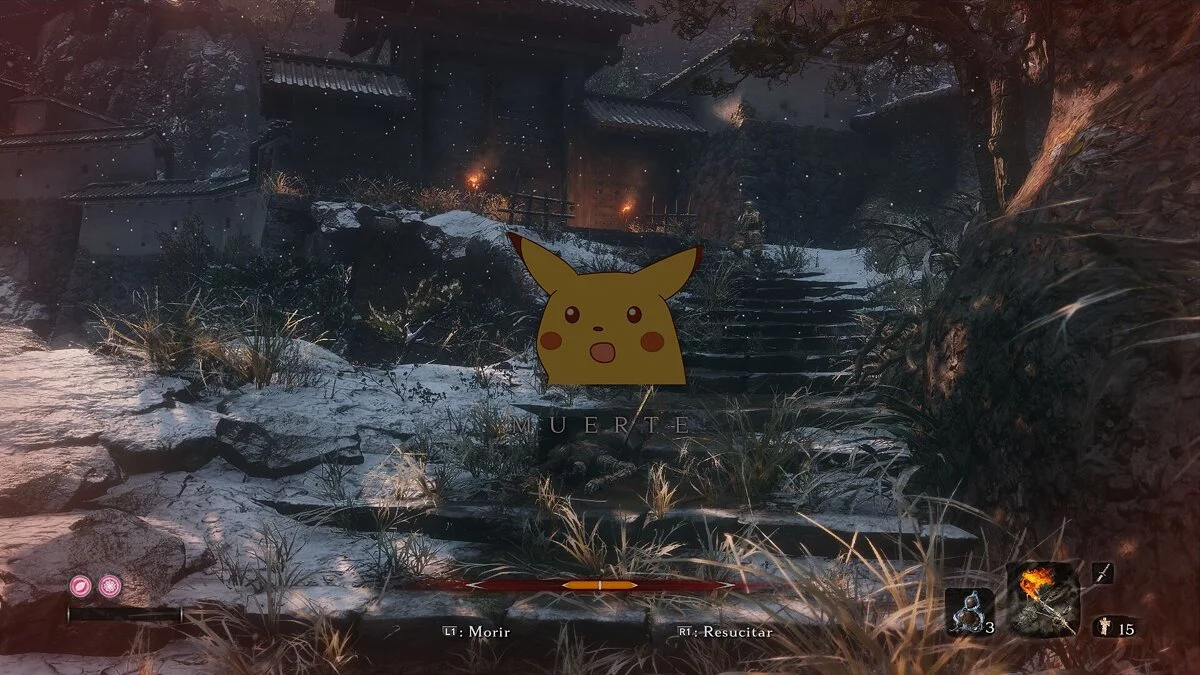 Sekiro: Shadows Die Twice — Surprised Pikachu instead of the death screen