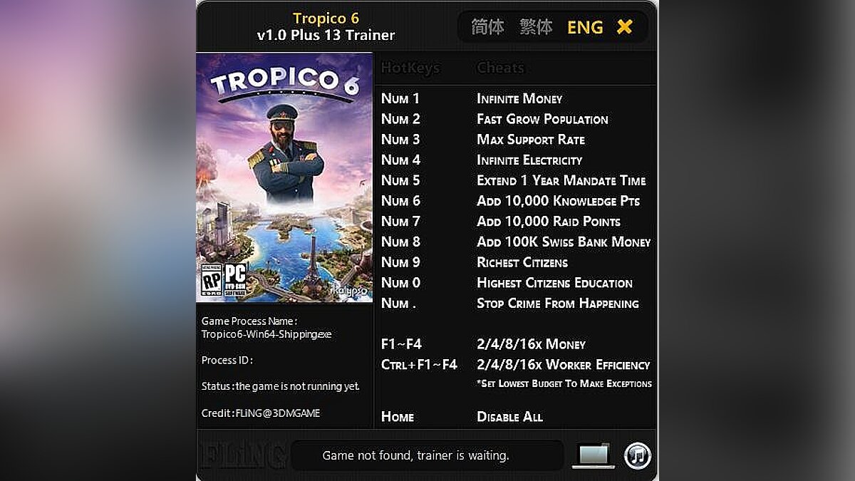 Tropico 6 — Trainer (+13) [1.0] [FLiNG]