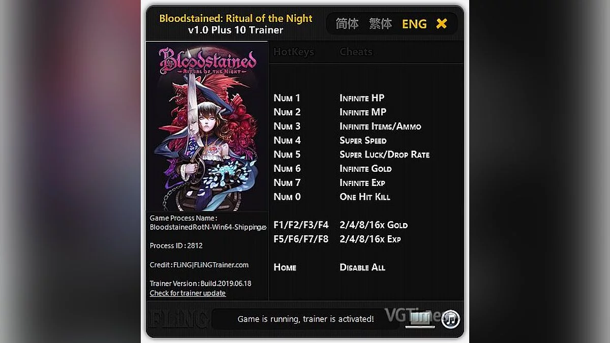 Bloodstained: Ritual of the Night — Entrenador (+10) [1.0] [FLiNG]