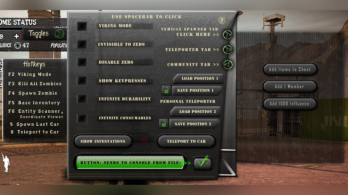 State of Decay — Cheat menu – teleport, kills and spawner