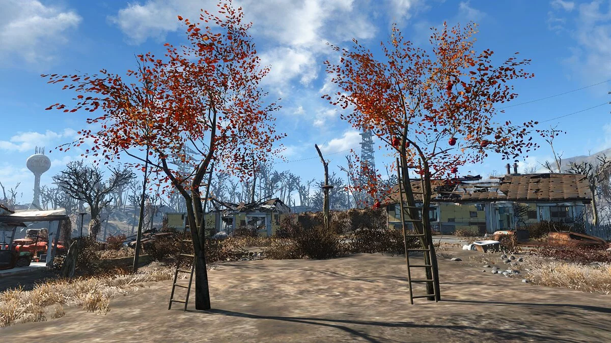 Fallout 4 — Cultivo de manzanos en asentamientos.