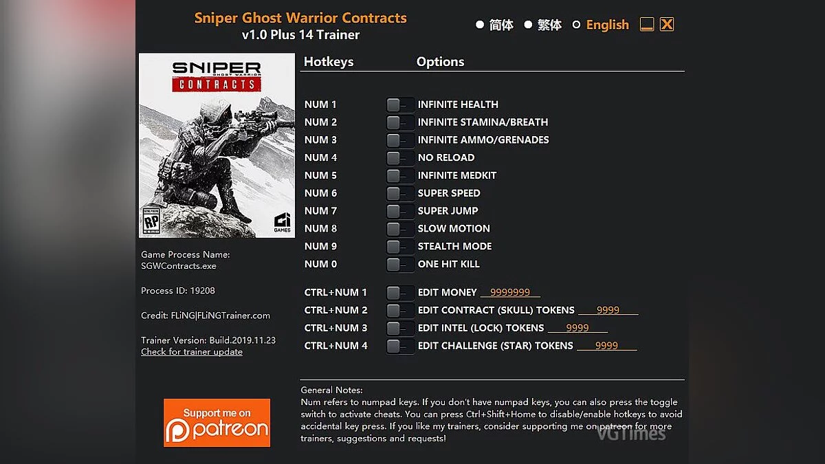 Sniper Ghost Warrior Contracts — Trainer (+14) [1.0]