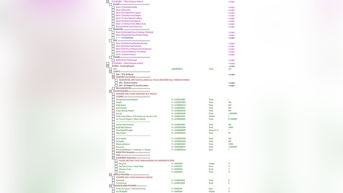 Satisfactory — Table for Cheat Engine [1.21.109693]