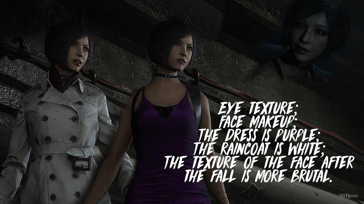 Resident Evil 2 — New face textures and purple dress for Ada Wong