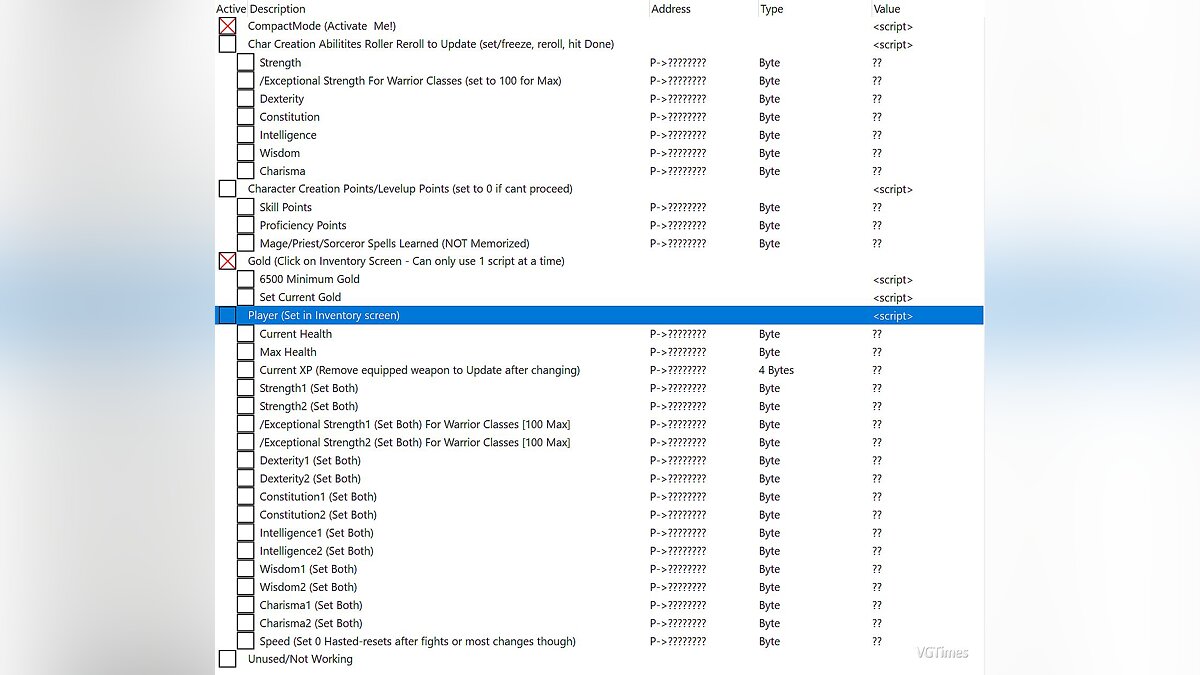 Baldur&#039;s Gate: Enhanced Edition — Table for Cheat Engine [UPD: 01/24/2020]