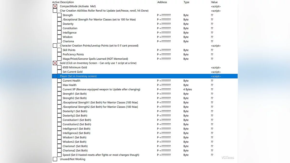 Baldur&#039;s Gate: Enhanced Edition — Таблица для Cheat Engine [UPD: 24.01.2020]