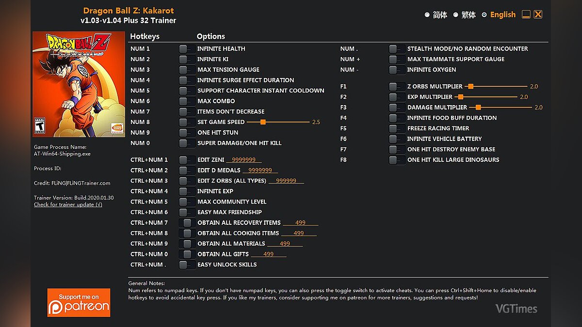 Dragon Ball Z: Kakarot — Trainer (+32) [1.03 - 1.04]