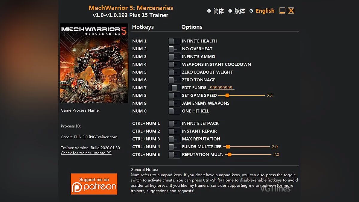 MechWarrior 5: Mercenaries — Trainer (+15) [1.0 - 1.0.193]