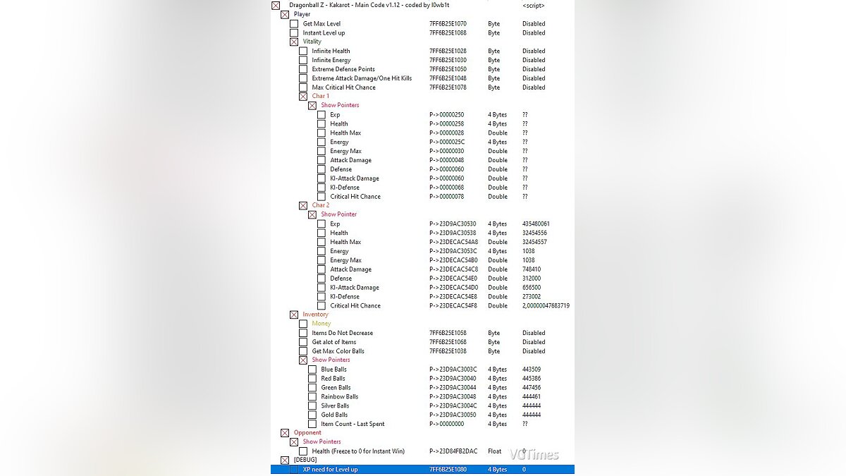 Dragon Ball Z: Kakarot — Table for Cheat Engine [UPD: 01/18/2020]