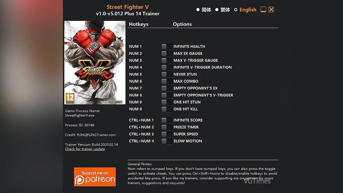 Street Fighter 5: Champion Edition — Trainer (+14) [1.0-v5.012]