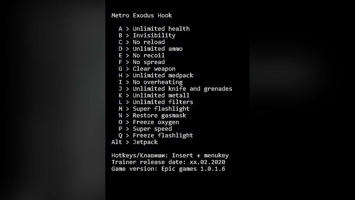 Metro Exodus — Trainer (+18) [EGS v. 1.0.1.6] - Updated: 02/21/2020