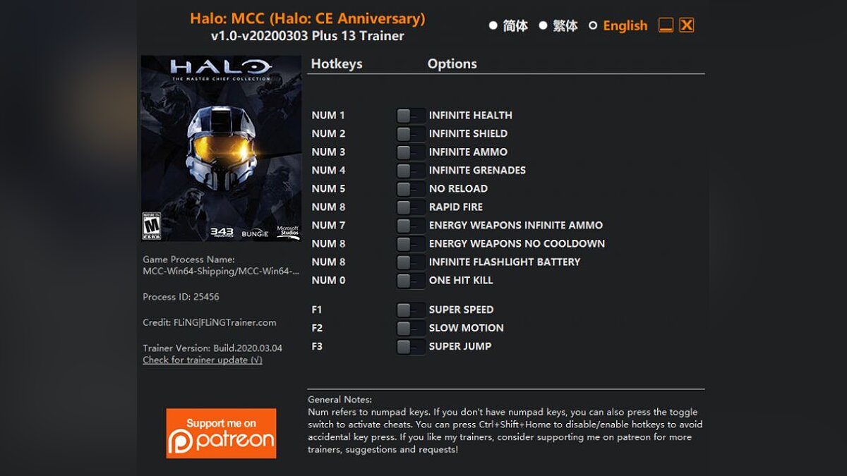 Halo: Combat Evolved Anniversary — Trainer (+13) [1.0 - UPD: 03/03/2020]