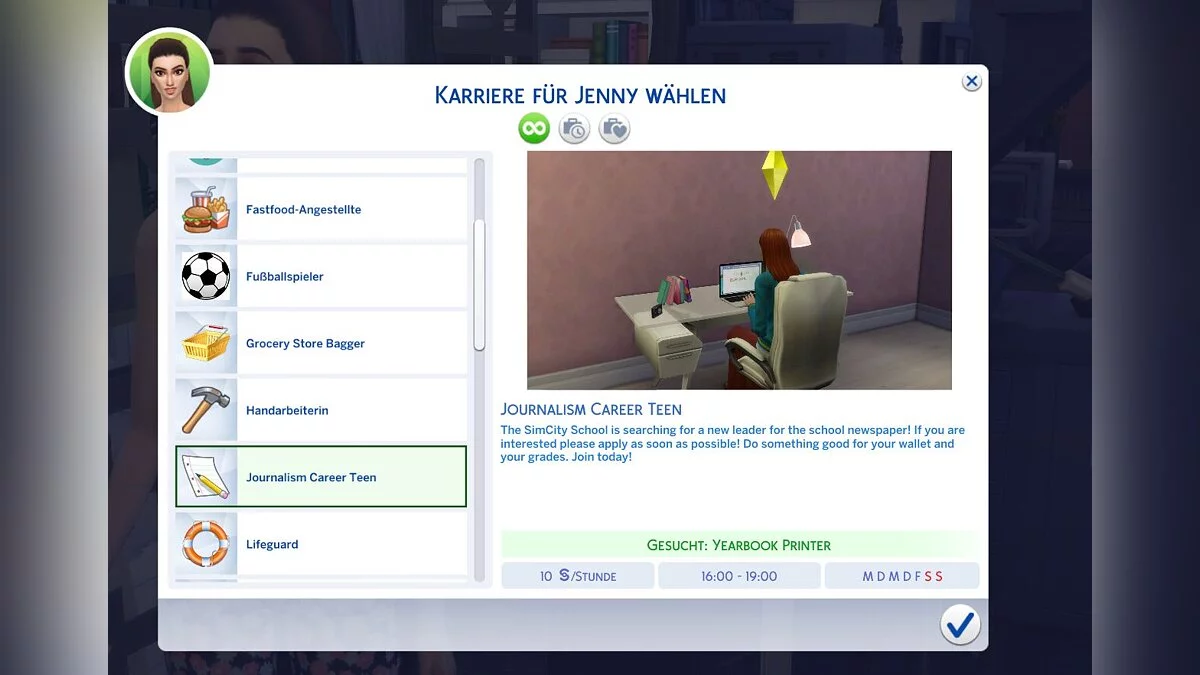 The Sims 4 — Carrera de periodismo para adolescentes.