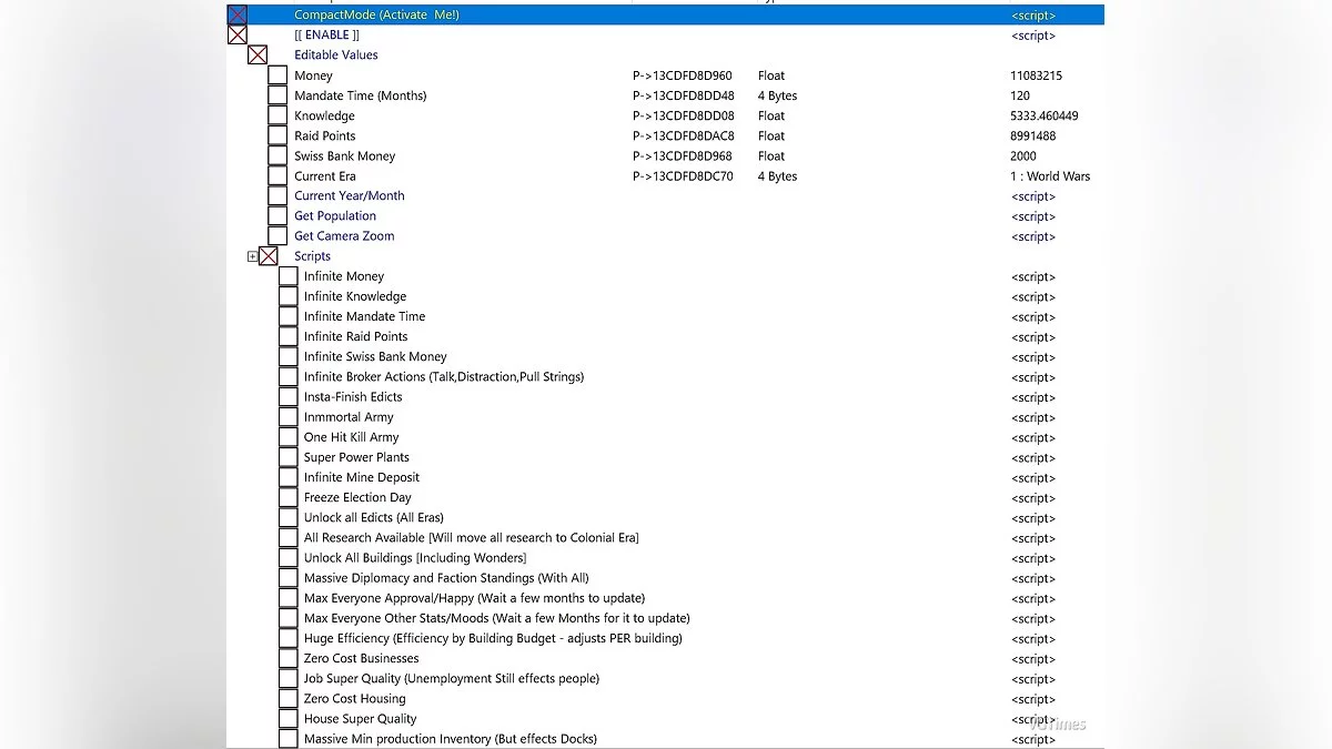 Tropico 6 — Table for Cheat Engine [1.080]