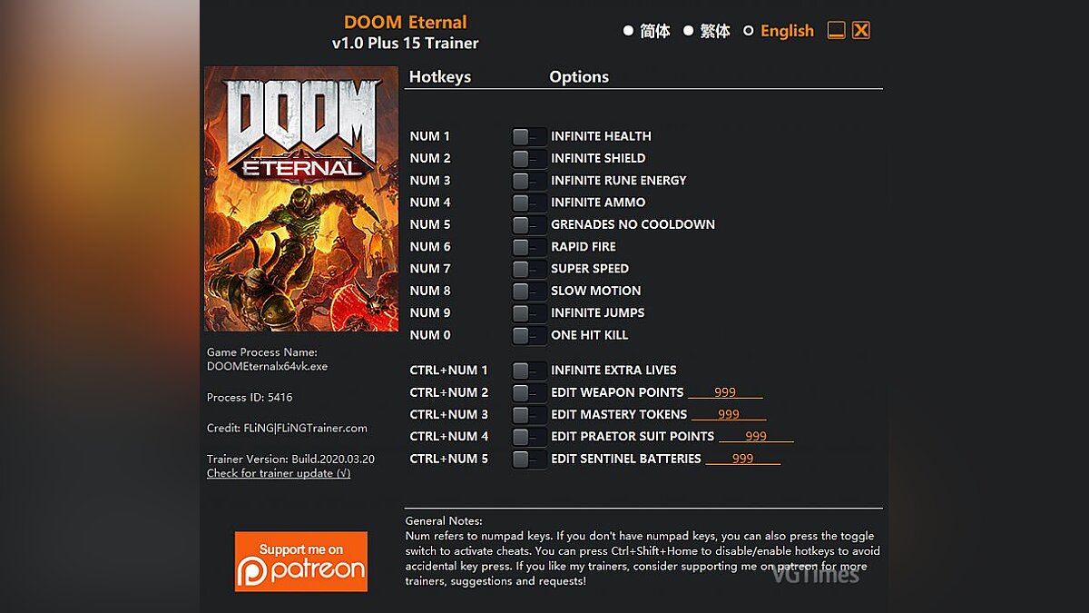 Doom Eternal — Trainer (+15) [1.0]