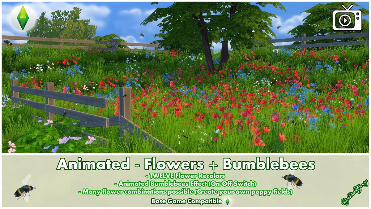 The Sims 4 — Animated flowers with flying bumblebees