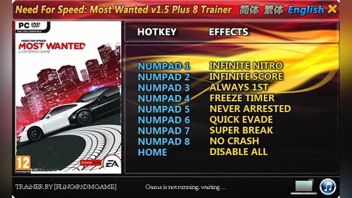 Need for Speed: Most Wanted (2012) — Trainer (+8) [1.5]