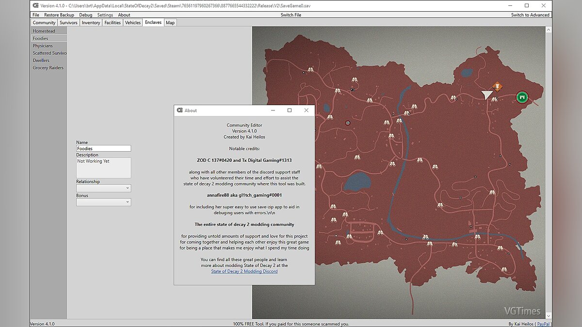 State of Decay 2 — Save Editor (Community Editor Version 4.1.0)