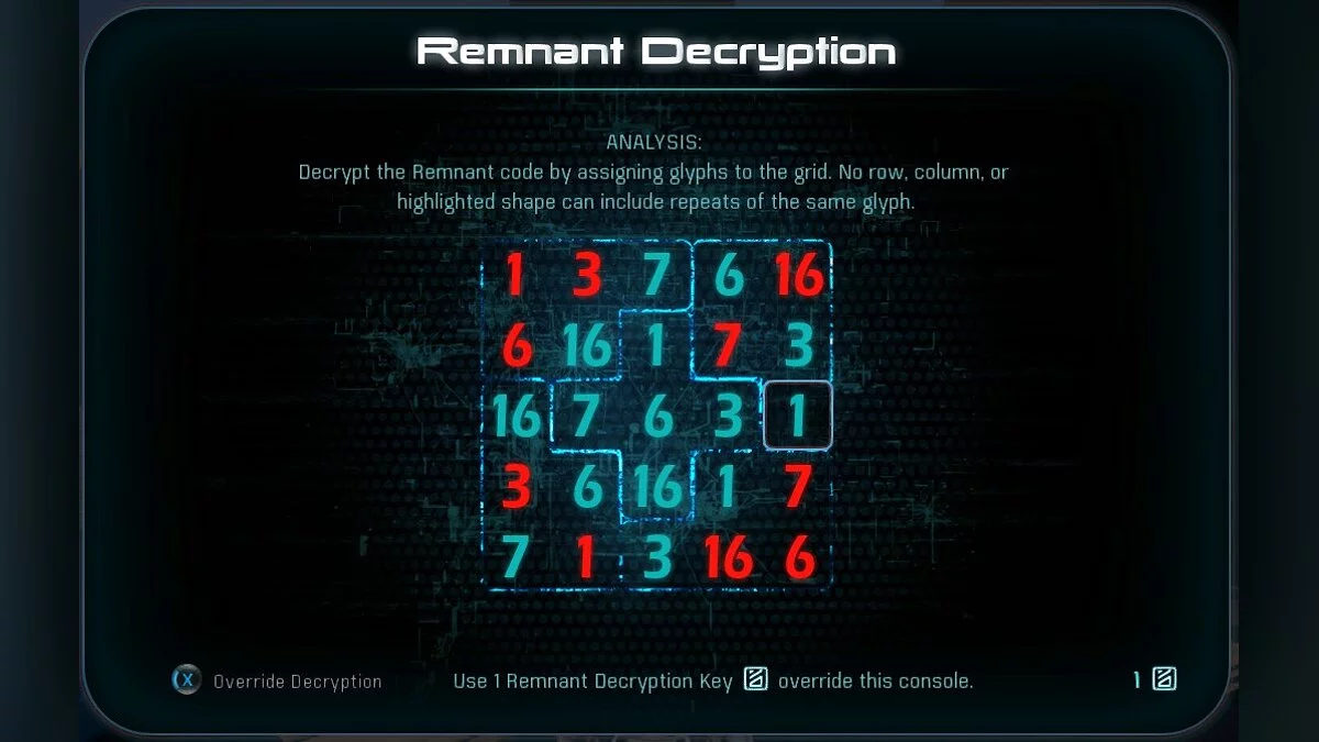 Mass Effect: Andromeda — Цифры вместо глиф