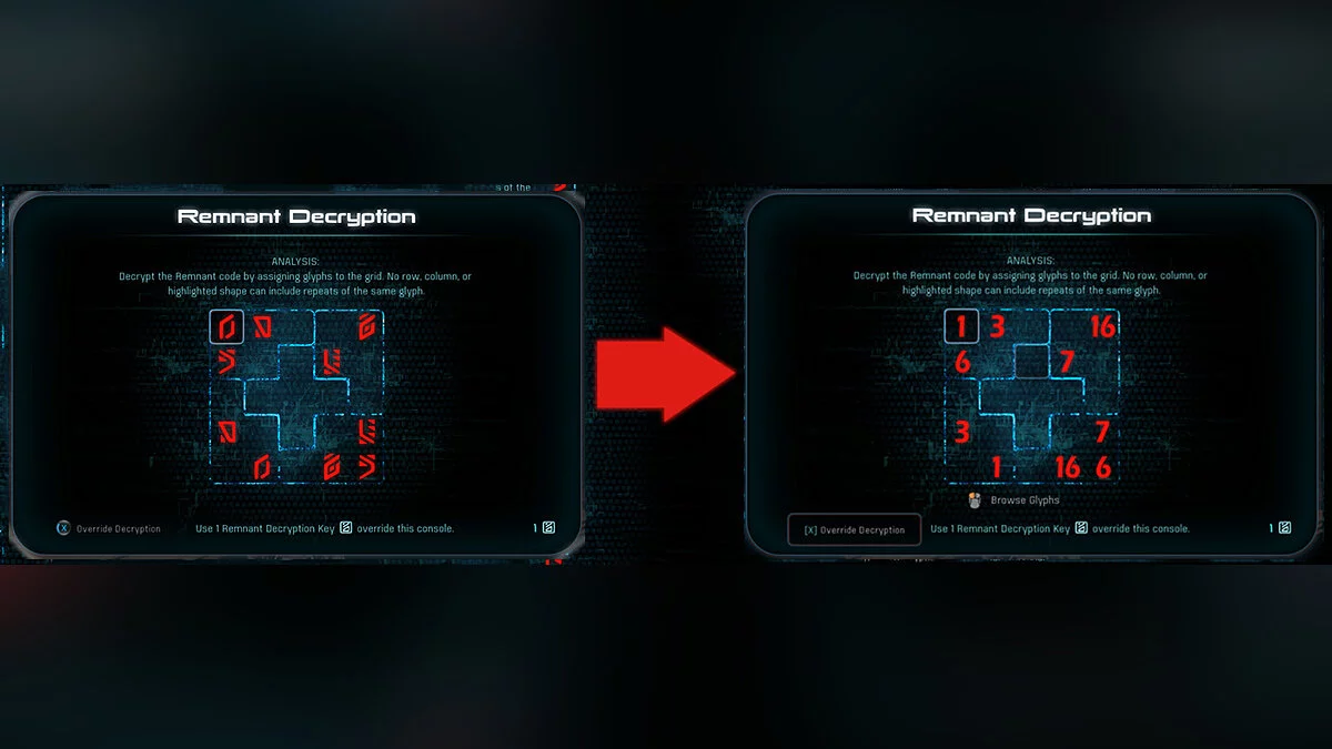 Mass Effect: Andromeda — Цифры вместо глиф
