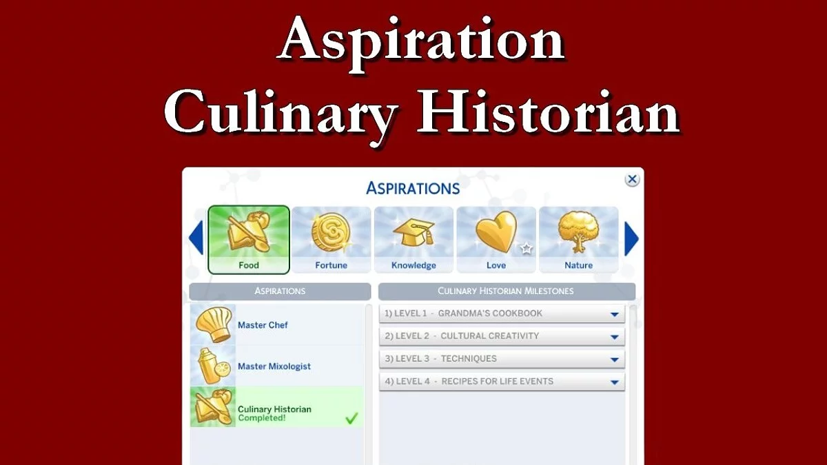 The Sims 4 — Objetivo de vida - Historiador culinario