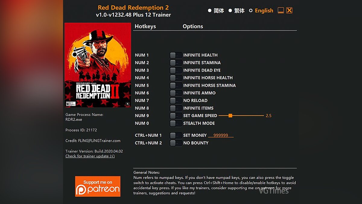 Red Dead Redemption 2 — Trainer (+12) [1.0 - 1232.48]