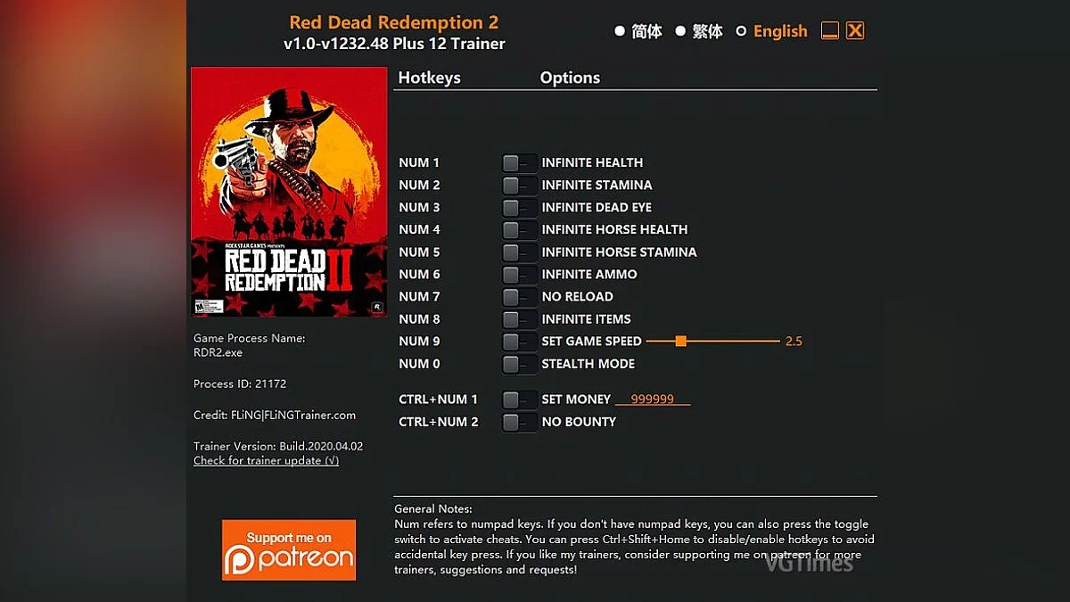 Red Dead Redemption 2 — Trainer (+12) [1.0 - 1232.48]