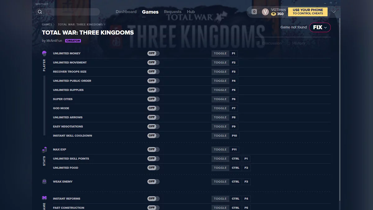 Total War: Three Kingdoms — Трейнер (+16) від 04.04.2020 [WeMod]