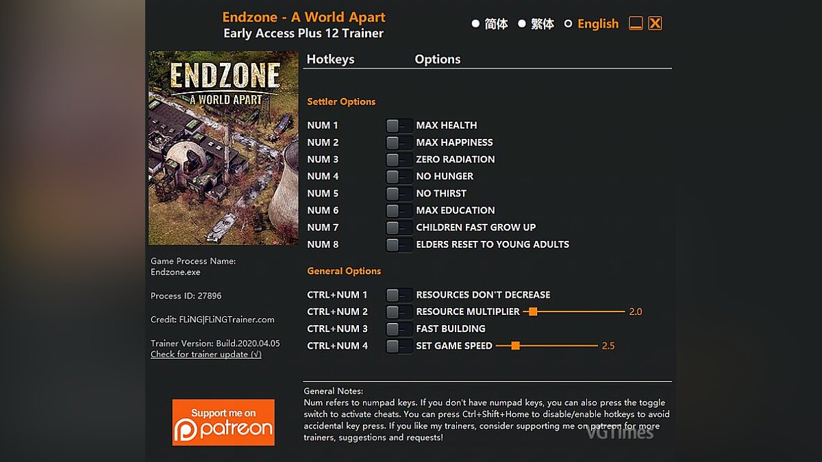 Endzone - A World Apart — Trainer (+12) [EA: 04/06/2020]