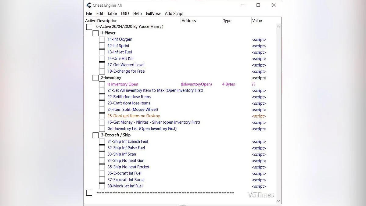 No Man&#039;s Sky — Таблица для Cheat Engine [UPD: 20.04.2020]