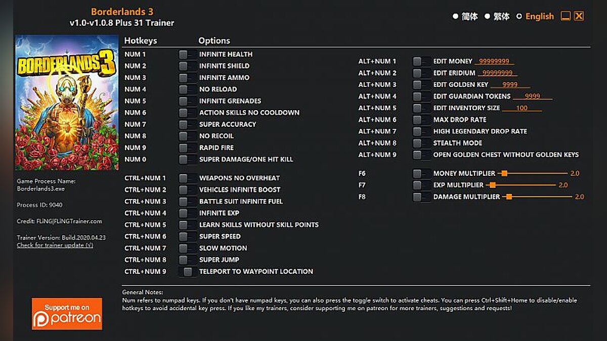 Borderlands 3 — Trainer (+31) [1.0 - 1.0.8]