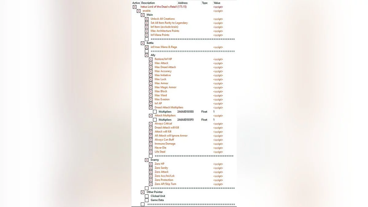 Iratus: Lord of the Dead — Table for Cheat Engine [UPD: 04/24/2020]