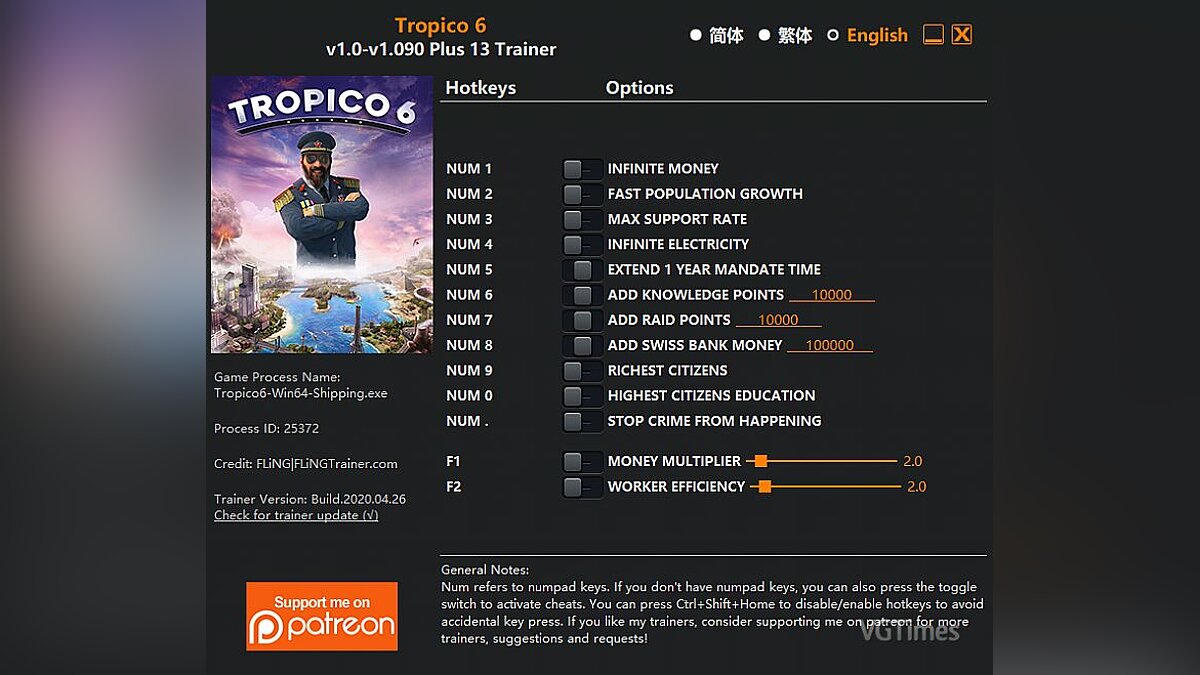 Tropico 6 — Trainer (+13) [1.0 - 1.090]