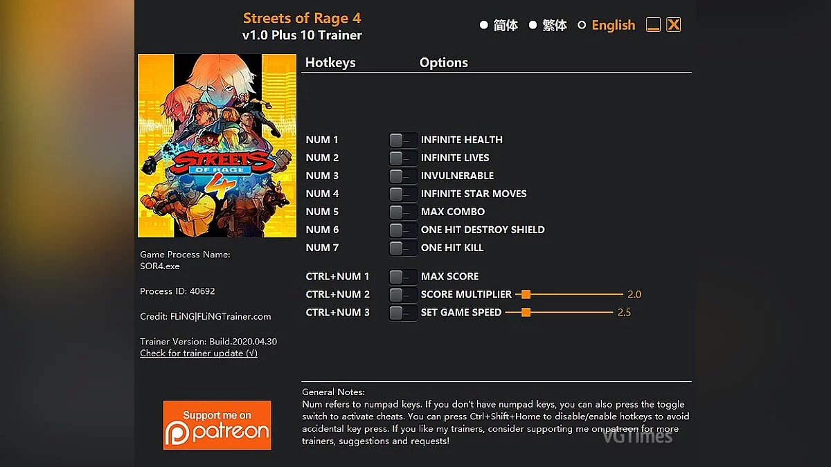 Streets of Rage 4 — Trainer (+10) [v1.0+ / Update: 04/30/2020]