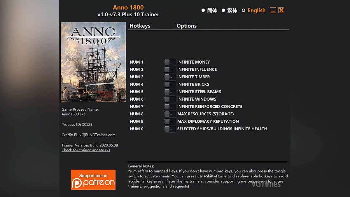 Anno 1800 — Trainer (+10) [1.0 - 7.3]